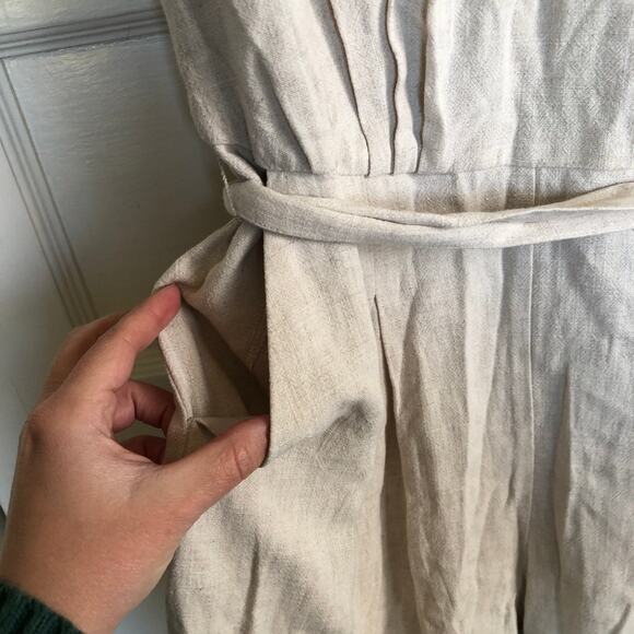 London Times Linen Blend Sleeveless Romper Tortoise Rings Belted M Quiet Luxury - Picture 6 of 10